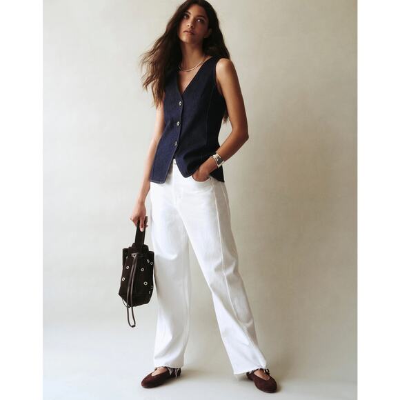 Madewell Women's Pieced Barrel-Leg Jeans NV710 Tile White + Rigid Size 28P NWT - Picture 1 of 8